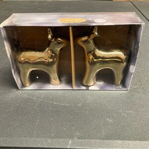 Saint Nicholas Square shine bright salt pepper shaker set NIp reindeer Christmas